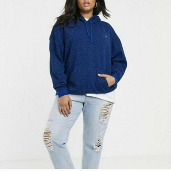 LEVI'S Blue Black Green Animal Print Logo Hoodie Kangaroo Pocket Sweatshirt - Picture 2 of 16